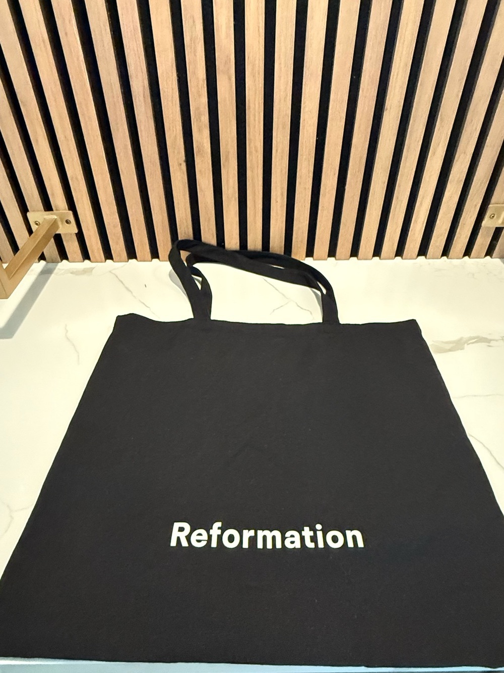 Reformation Black Canvas Tote with White Logo